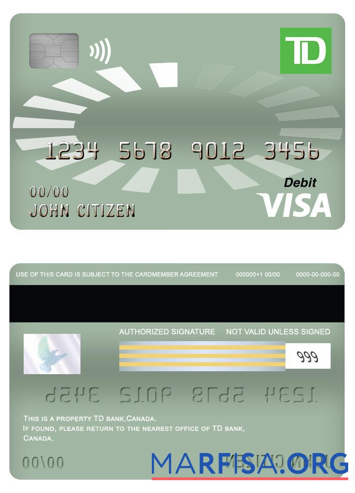 Realistic Canada TD visa debit card real example